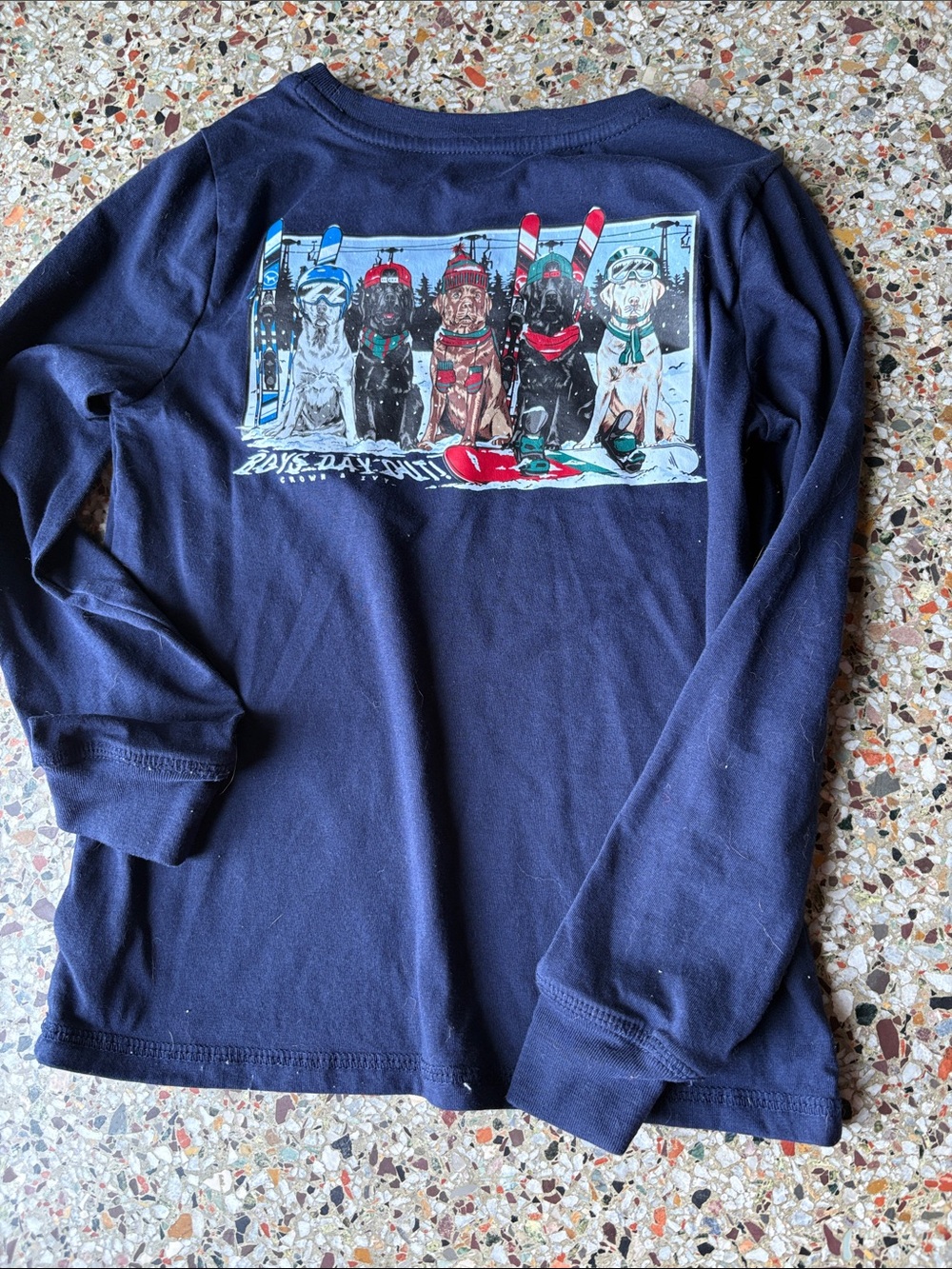 Crown & Ivy Navy Blue Long-Sleeve Tee with Colorful Dog Snowboard Graphic